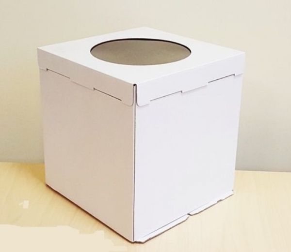 Коробка для торта 180*180*100 мм с окном белый гофрокартон