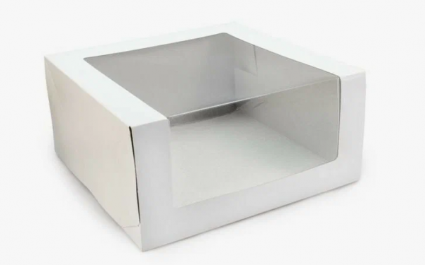 Коробка для торта с окном 225*225*110 белый гофрокартон