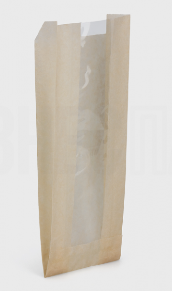 Пакет для картофельных шариков жиростойкий из подпергамента 100*45*250 мм, плотность 40 гр/м2 + окно 50 мм