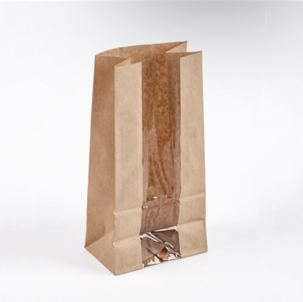 Пакет крафт 120*80*250 мм с продольным окном (50 мм), плотность 70 гр/м2