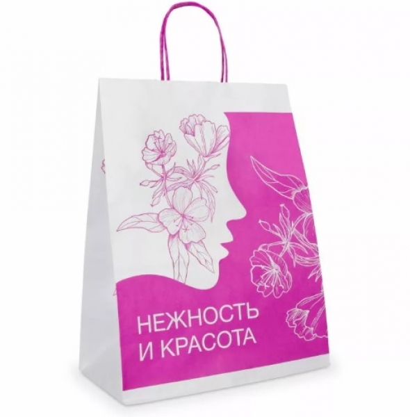 Пакет белый 240*140*330 мм крученые ручки и прямоугольным дном 80 г/м2 "Нежность и красота"